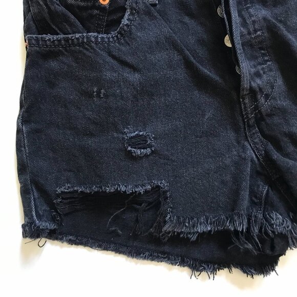 Levi's 501 Cut Off Denim Shorts Womens 24 Black Button Fly High Rise Raw Hem - Picture 8 of 13